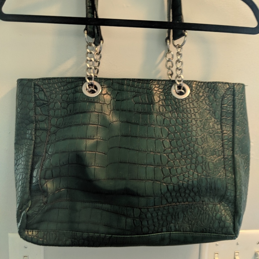 Green faux snake skin purse